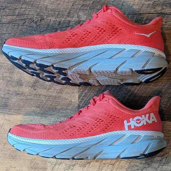 Hoka Clifton 7 Running Shoes Hot Coral Red Orange - Picture 2 of 8
